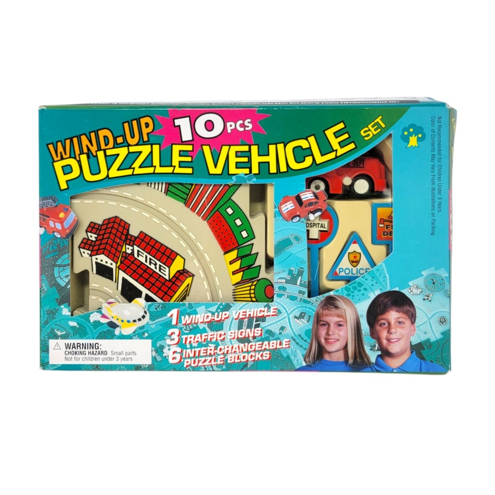Vintage‎ Wind-Up Puzzle First Responders Vehicle 10 Piece Track Toy 90s